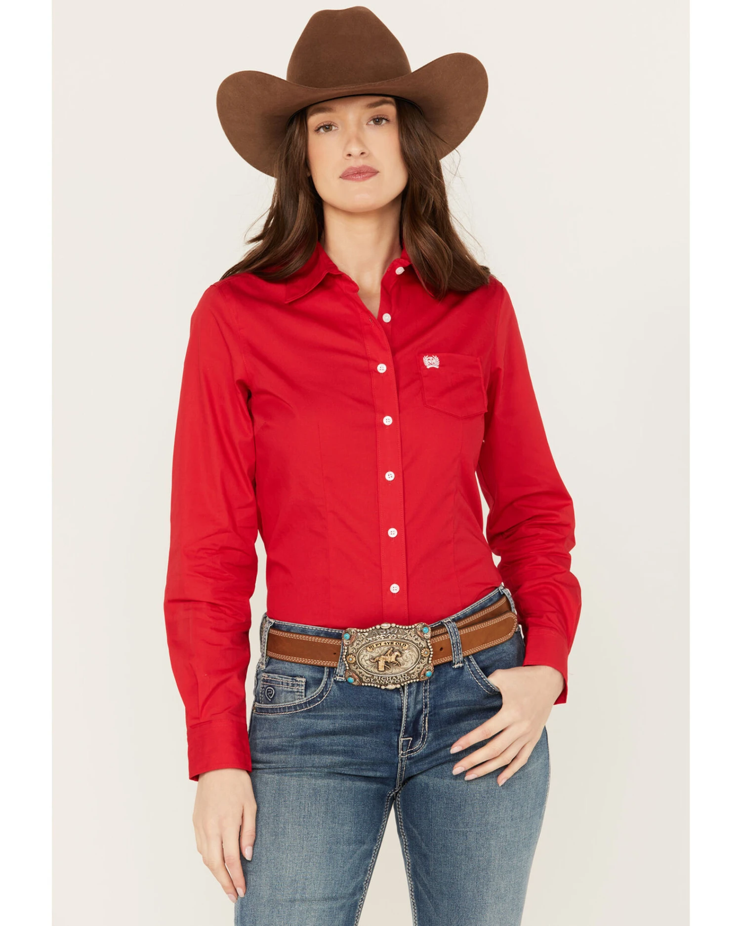 Cinch Women's Solid Red Button-Down Western Shirt 4 Cinch Women's Solid Red Button-Down Western Shirt - Image 2