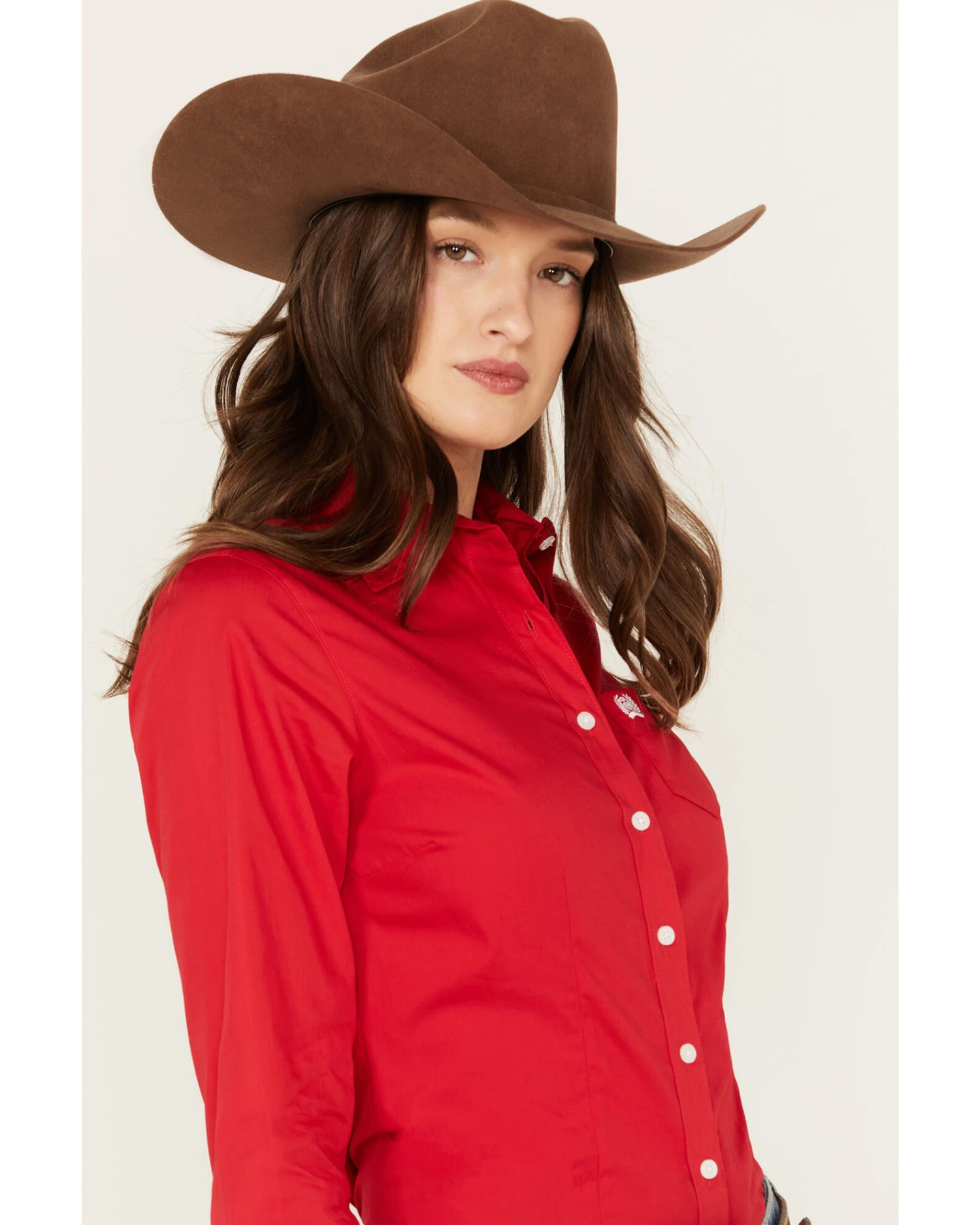 Cinch Women's Solid Red Button-Down Western Shirt 6 Cinch Women's Solid Red Button-Down Western Shirt - Image 4