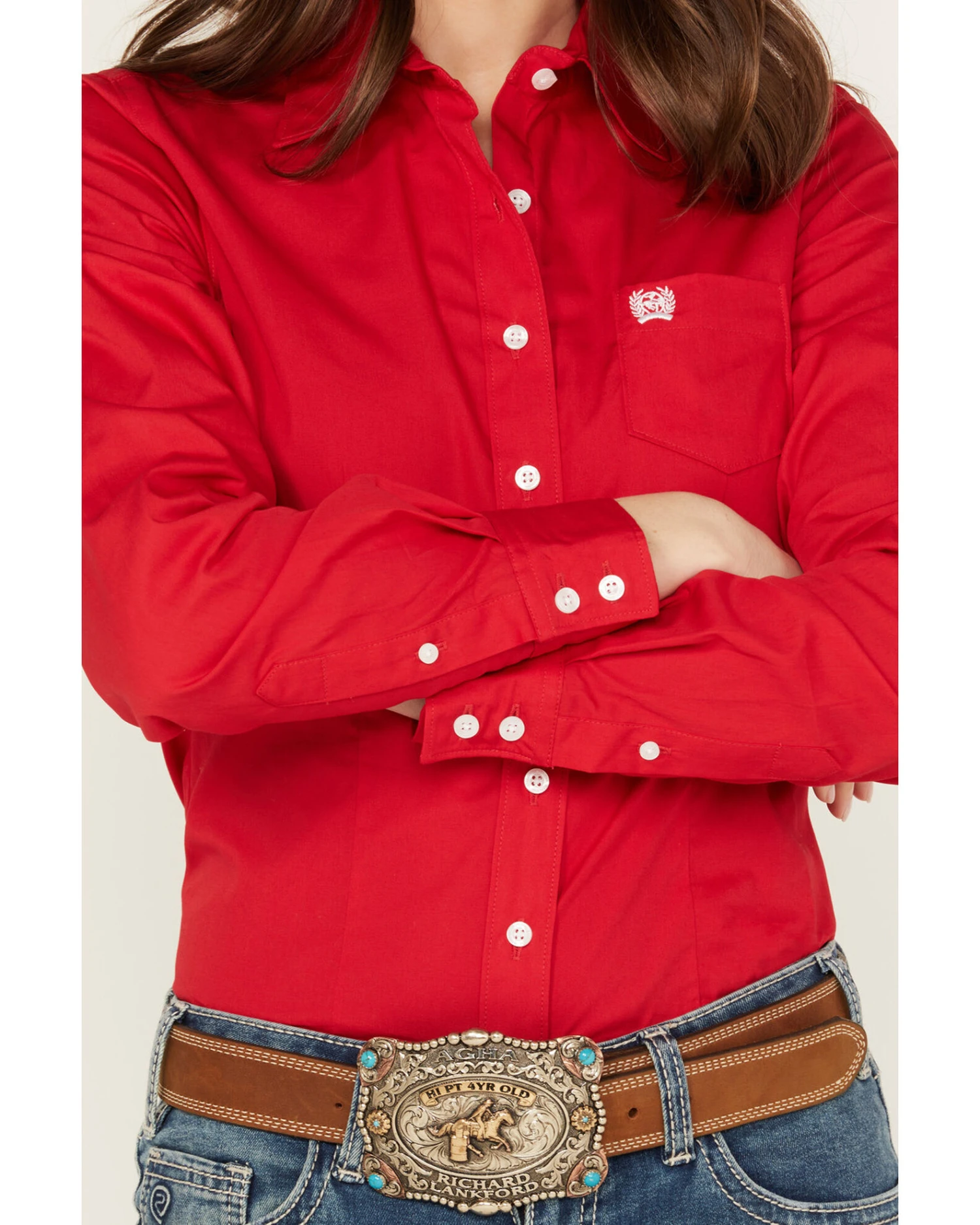 Cinch Women's Solid Red Button-Down Western Shirt 3 Cinch Women's Solid Red Button-Down Western Shirt