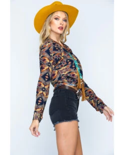 Ryan Michael Women's Aspen Southwestern Silk Print Long Sleeve Pearl Snap Western Shirt -Country Outfitter Shop 2000213031 020 D2