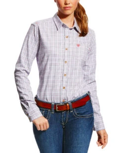 Ariat Women's FR Marion Plaid Print Long Sleeve Button Down Work Shirt -Country Outfitter Shop 2000222974 500 P1