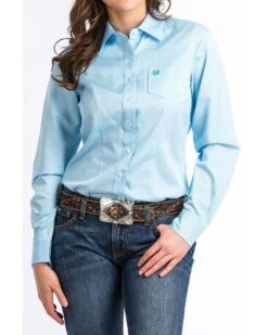 Cinch Women's Light Blue Stripe Long Sleeve Button Down Western Core Shirt -Country Outfitter Shop 2000240117 450 P1