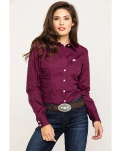 Cinch Women's Burgundy Button-Down Long Sleeve Western Shirt -Country Outfitter Shop 2000283787 640 P1