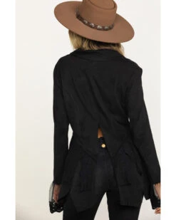 Cripple Creek Women's Black Micro-Suede Long Sleeve Button Front Jacket