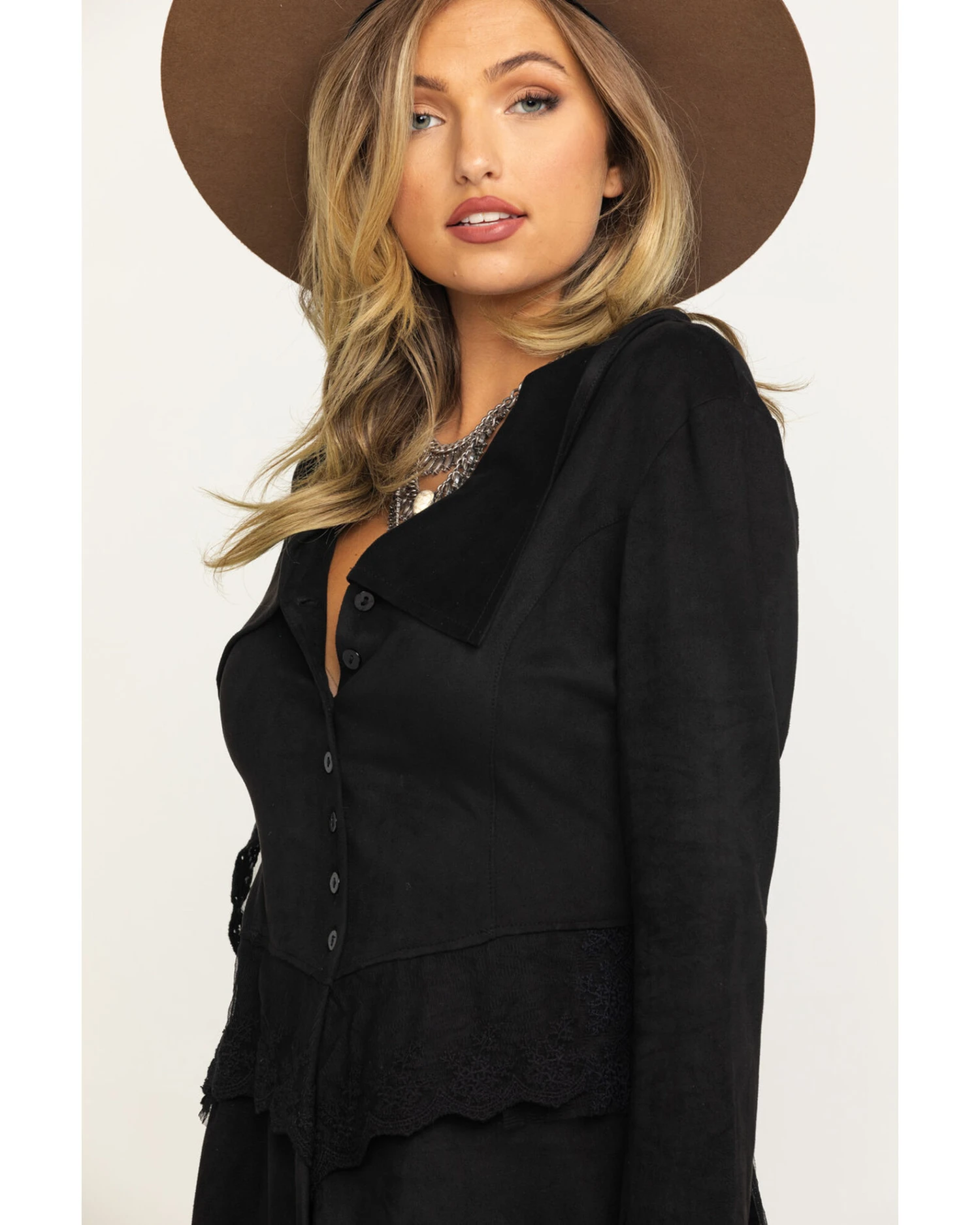 Cripple Creek Women's Black Micro-Suede Long Sleeve Button Front Jacket 4 Cripple Creek Women's Black Micro-Suede Long Sleeve Button Front Jacket - Image 2