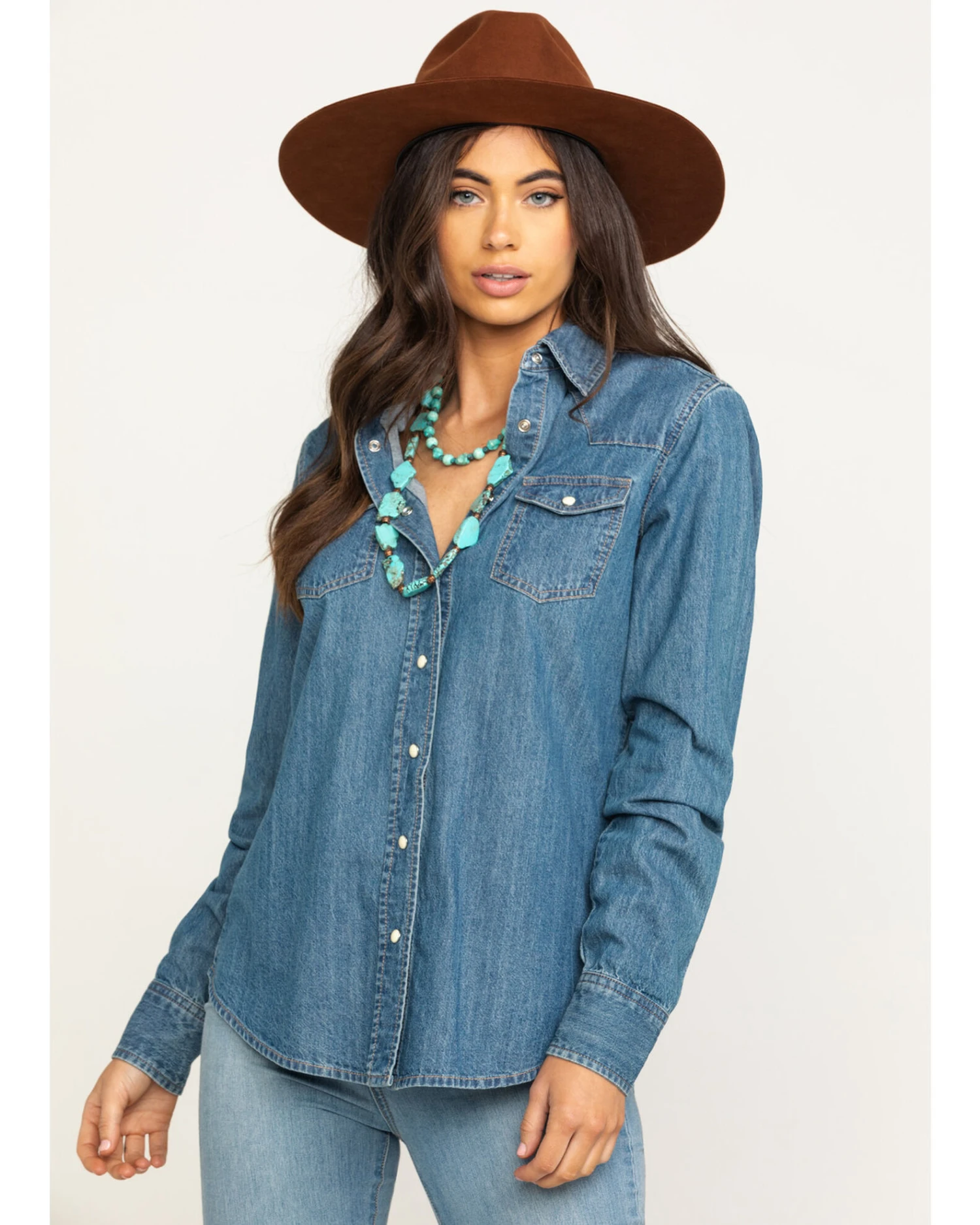 Stetson Women's Denim Desert Embroidered Long Sleeve Snap Western Shirt 6 Stetson Women's Denim Desert Embroidered Long Sleeve Snap Western Shirt - Image 4