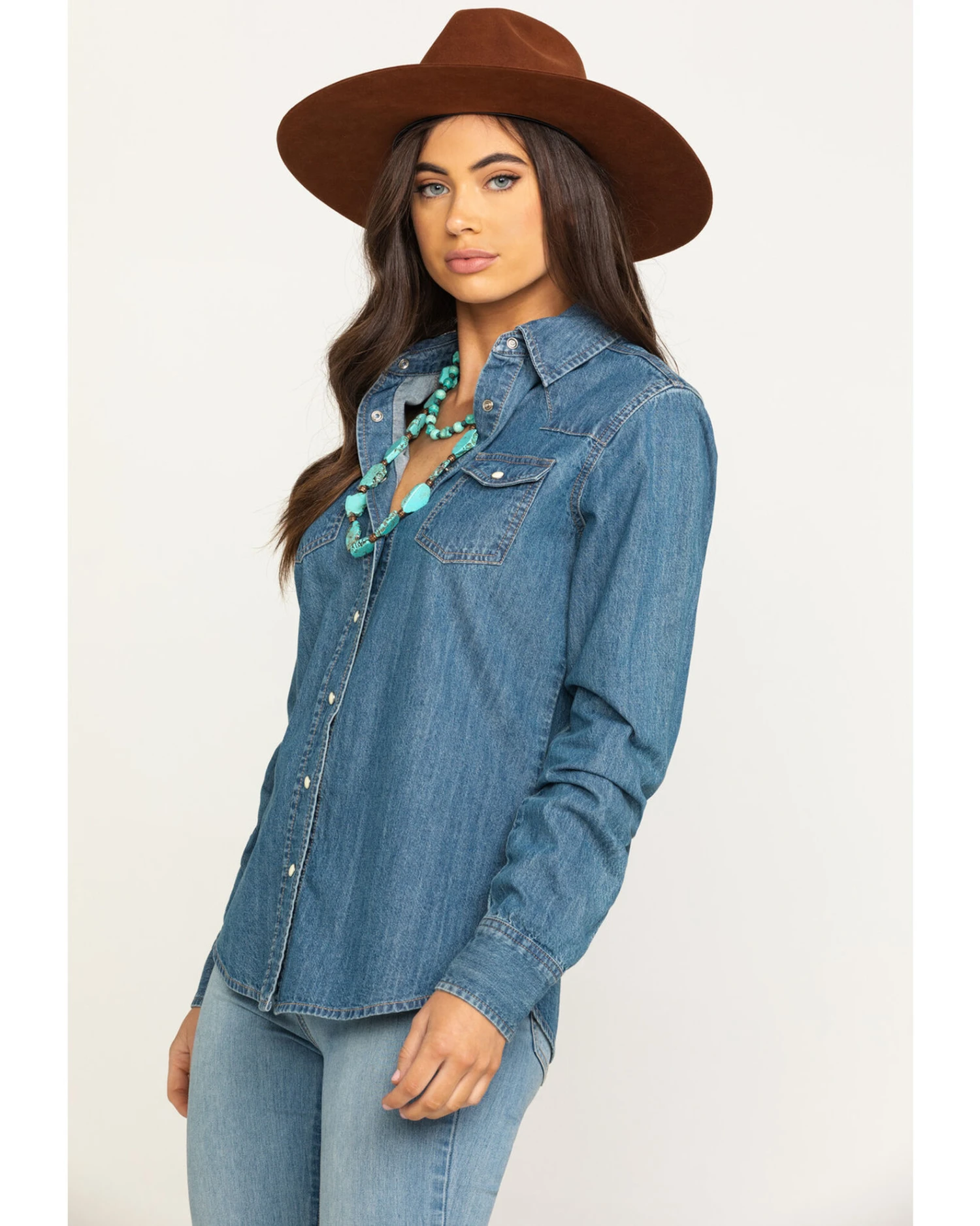 Stetson Women's Denim Desert Embroidered Long Sleeve Snap Western Shirt 4 Stetson Women's Denim Desert Embroidered Long Sleeve Snap Western Shirt - Image 2