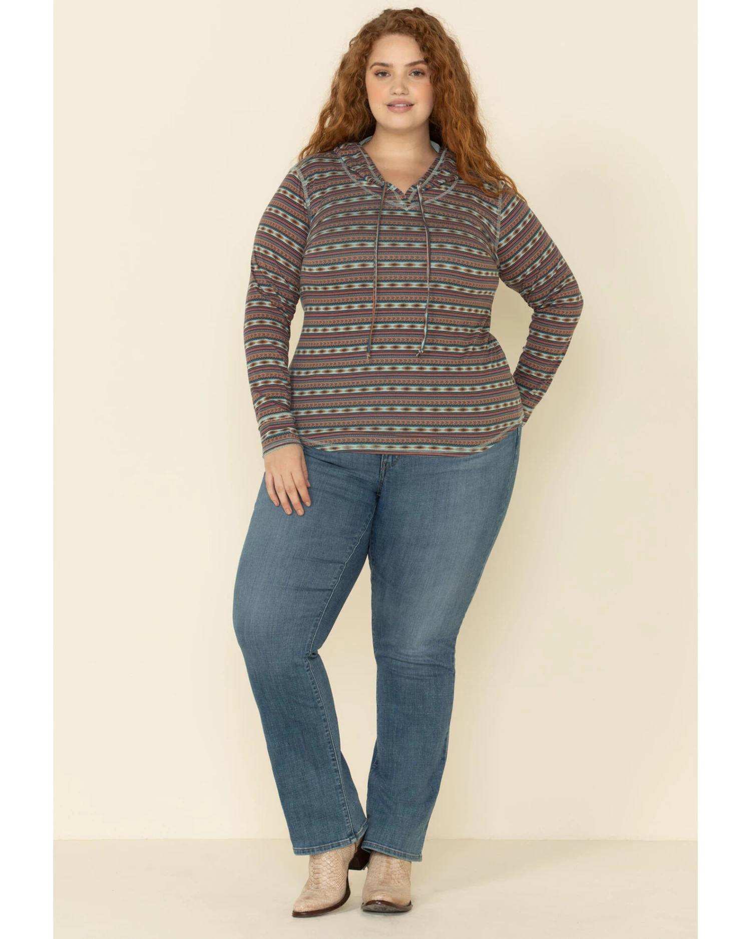 White Label By Panhandle Women's Southwestern Stripe Hoodie Tee - Plus 6 White Label By Panhandle Women's Southwestern Stripe Hoodie Tee - Plus - Image 4