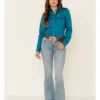 Cinch Women's Teal Solid Button Front Long Sleeve Western Shirt -Country Outfitter Shop 2000330809 442 P2
