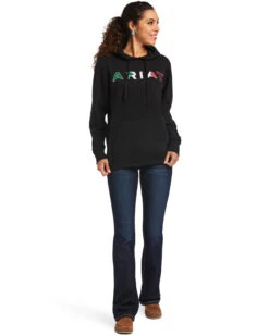 Ariat Women's Black R.E.A.L Mexico Embroidered Logo Pullover Hoodie - Plus -Country Outfitter Shop 2000347975 001 P4