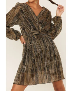 Molly Bracken Women's Pleated Metallic Wrap Dress