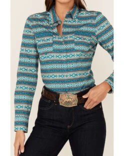 Roper Women's Teal Southwestern Stripe Snap Front Shirt