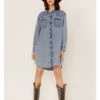 Wrangler Women's Medium Wash Denim Long Sleeve Western Snap Shirtdress -Country Outfitter Shop 2000358013 400 P2