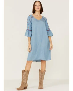 Roper Women's Southwestern Embroidered Bell Sleeve Denim Dress 9 Roper Women's Southwestern Embroidered Bell Sleeve Denim Dress -Country Outfitter Shop 2000358930 400 P1