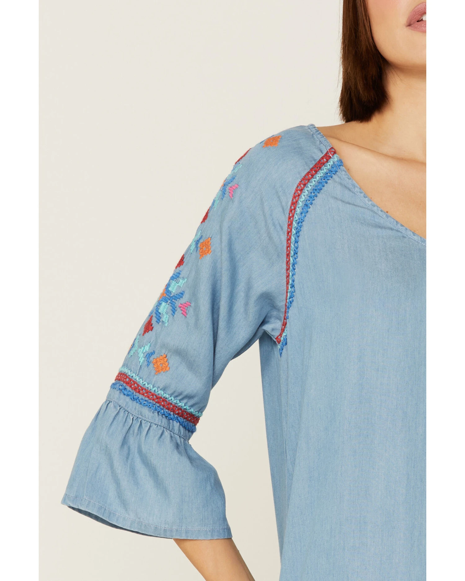 Roper Women's Southwestern Embroidered Bell Sleeve Denim Dress 4 Roper Women's Southwestern Embroidered Bell Sleeve Denim Dress - Image 2