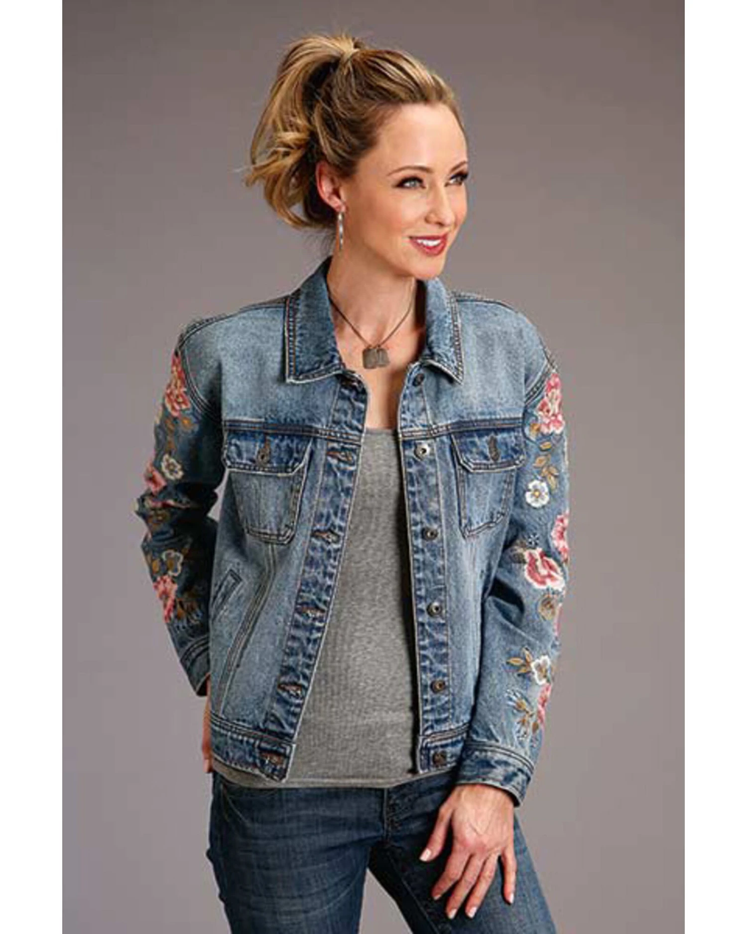 Stetson Women's Floral Embroidered Denim Jacket 4 Stetson Women's Floral Embroidered Denim Jacket - Image 2