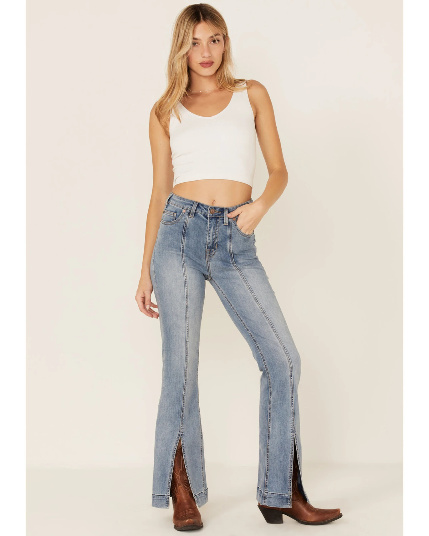 Rock & Roll Denim Women's Slit Front Trouser Jeans 5 Rock & Roll Denim Women's Slit Front Trouser Jeans - Image 3