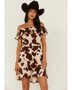 Idyllwind Women's Made For This Off-Shoulder Cow Print Dress