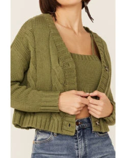 Callahan Women's Sage Olive Cable Lu Cardigan & Tank Set -Country Outfitter Shop 2000367815 341 P2