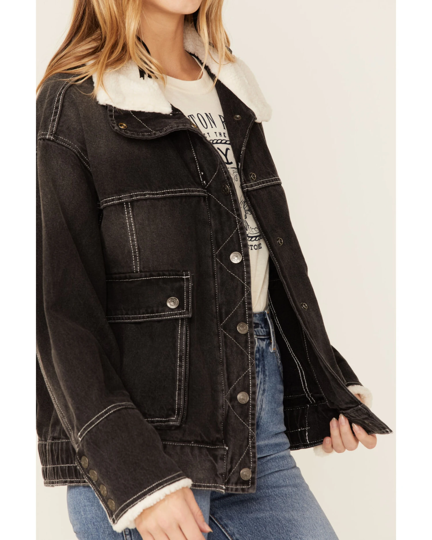 Free People Women's Ariel Cozy Denim Bomber Jacket 3 Free People Women's Ariel Cozy Denim Bomber Jacket