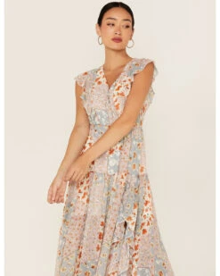 Miss Me Women's Floral Print Patchwork Maxi Dress