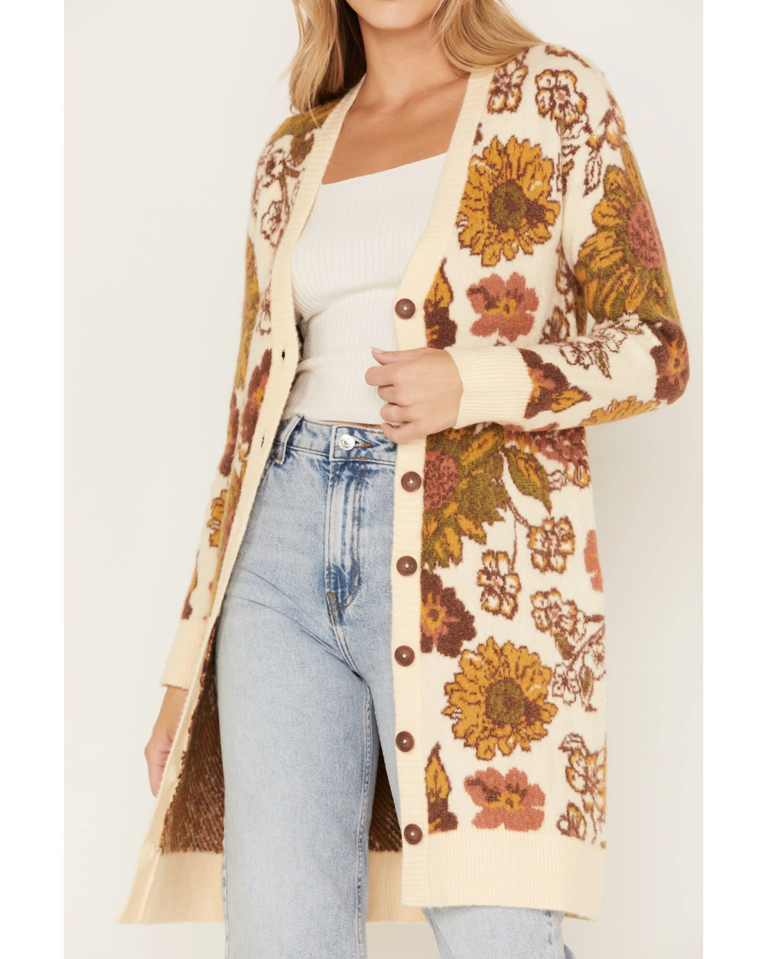 Cleo + Wolf Women's Floral Knit Jacquard Long Cardigan Sweater 4 Cleo + Wolf Women's Floral Knit Jacquard Long Cardigan Sweater - Image 2