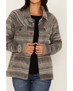 Cruel Girl Women's Striped Geo Print Fleece Trucker Shacket