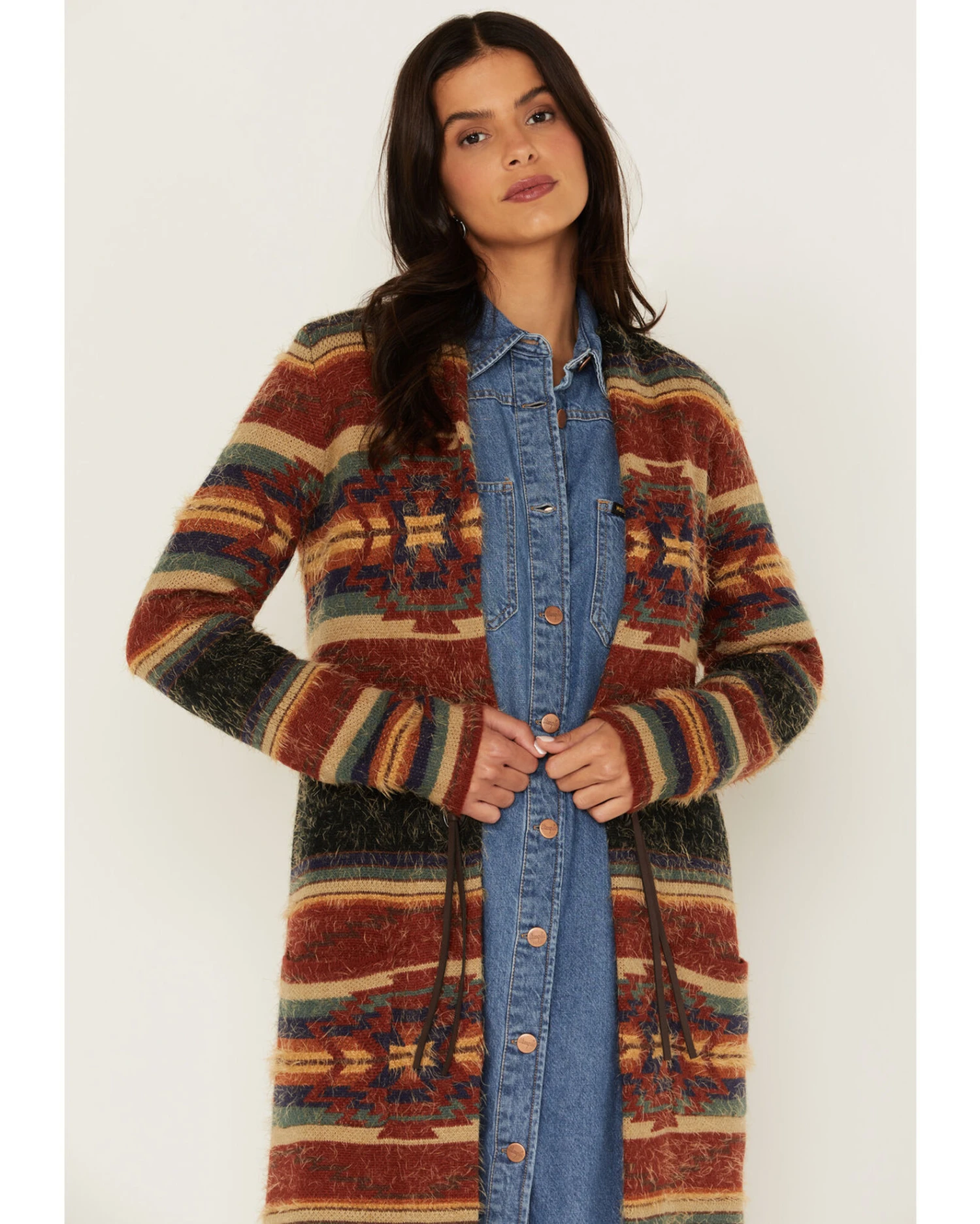 Cruel Girl Women's Southwestern Print Stripe Shag Duster Cardigan Sweater 3 Cruel Girl Women's Southwestern Print Stripe Shag Duster Cardigan Sweater