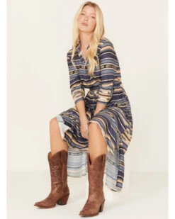Stetson Women's Serape Stripe Print Long Sleeve Midi Dress -Country Outfitter Shop 2000378246 400 P1