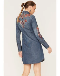 Stetson Women's Floral Embroidered Medium Wash Denim Long Sleeve Dress -Country Outfitter Shop 2000378249 400 P4