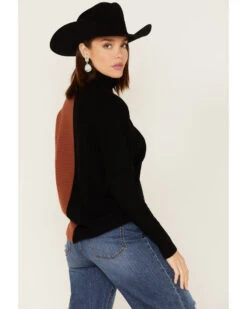 Revel Women's Color Block Knit Surplice Turtleneck Sweater