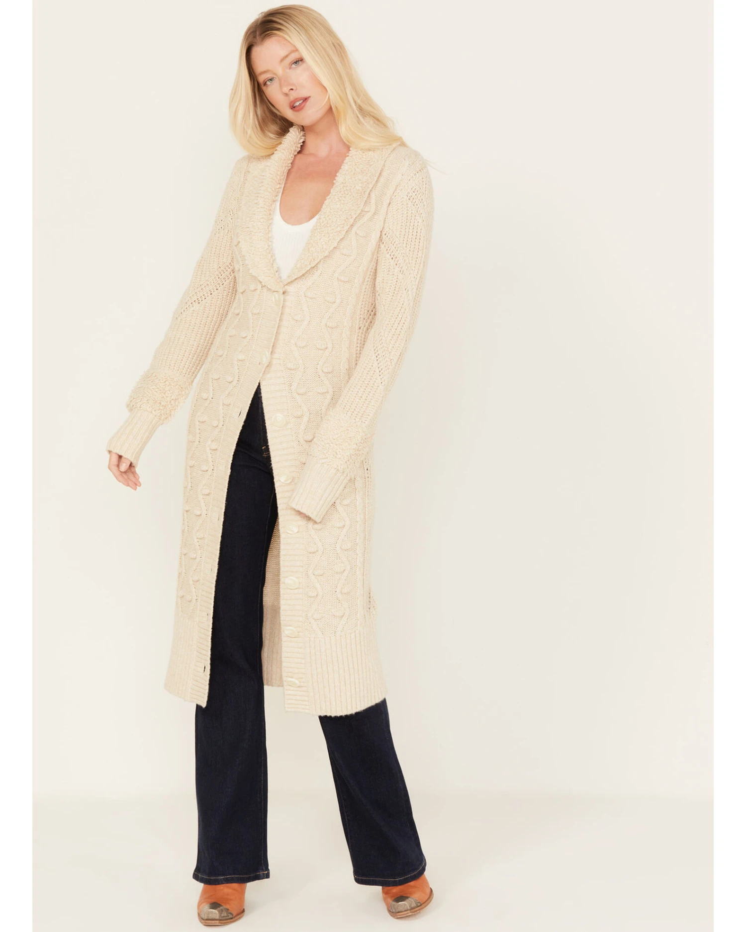 Cleo + Wolf Women's Boucle & Cable Knit Duster 4 Cleo + Wolf Women's Boucle & Cable Knit Duster - Image 2