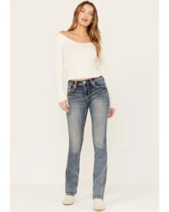 Grace In LA Women's Medium Wash Mid Rise Steerhead Pocket Bootcut Jeans -Country Outfitter Shop 2000381749 400 P3