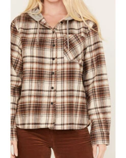 Cleo + Wolf Women's Tau Plaid Print Hooded Flannel Long Sleeve Shirt -Country Outfitter Shop 2000382956 251 P3