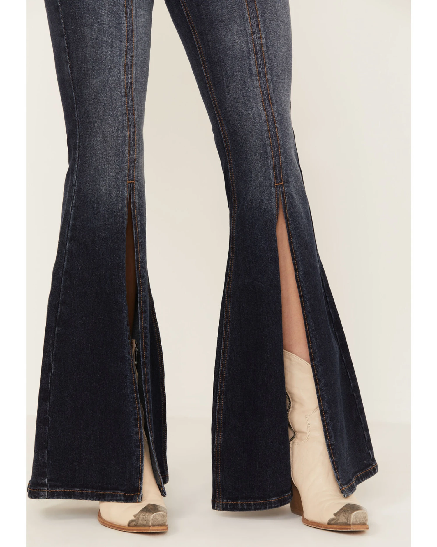 Shyanne Women's Dark Wash Mid Rise Slit Boot Cut Jeans 5 Shyanne Women's Dark Wash Mid Rise Slit Boot Cut Jeans - Image 3