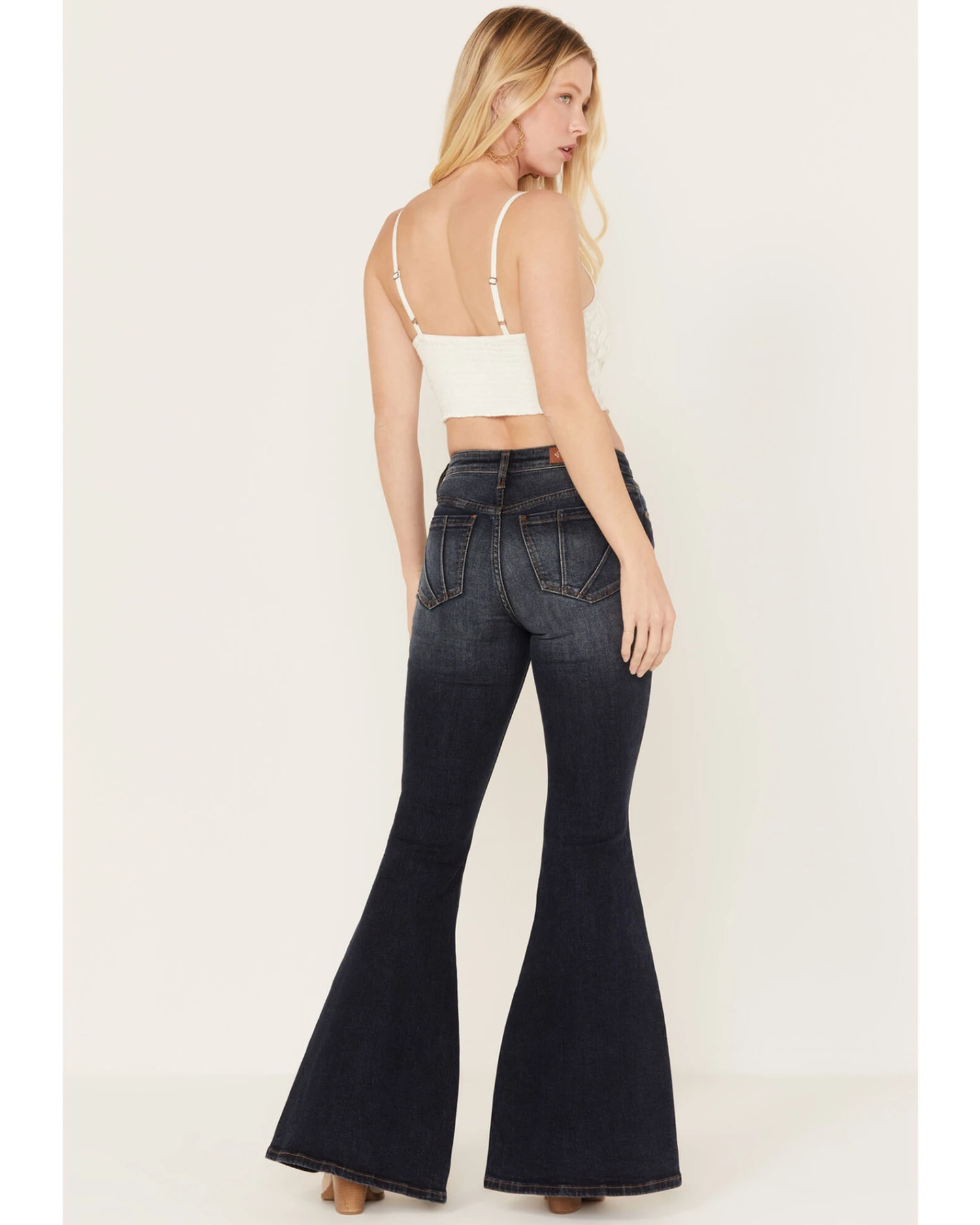 Shyanne Women's Dark Wash Mid Rise Slit Boot Cut Jeans 6 Shyanne Women's Dark Wash Mid Rise Slit Boot Cut Jeans - Image 4