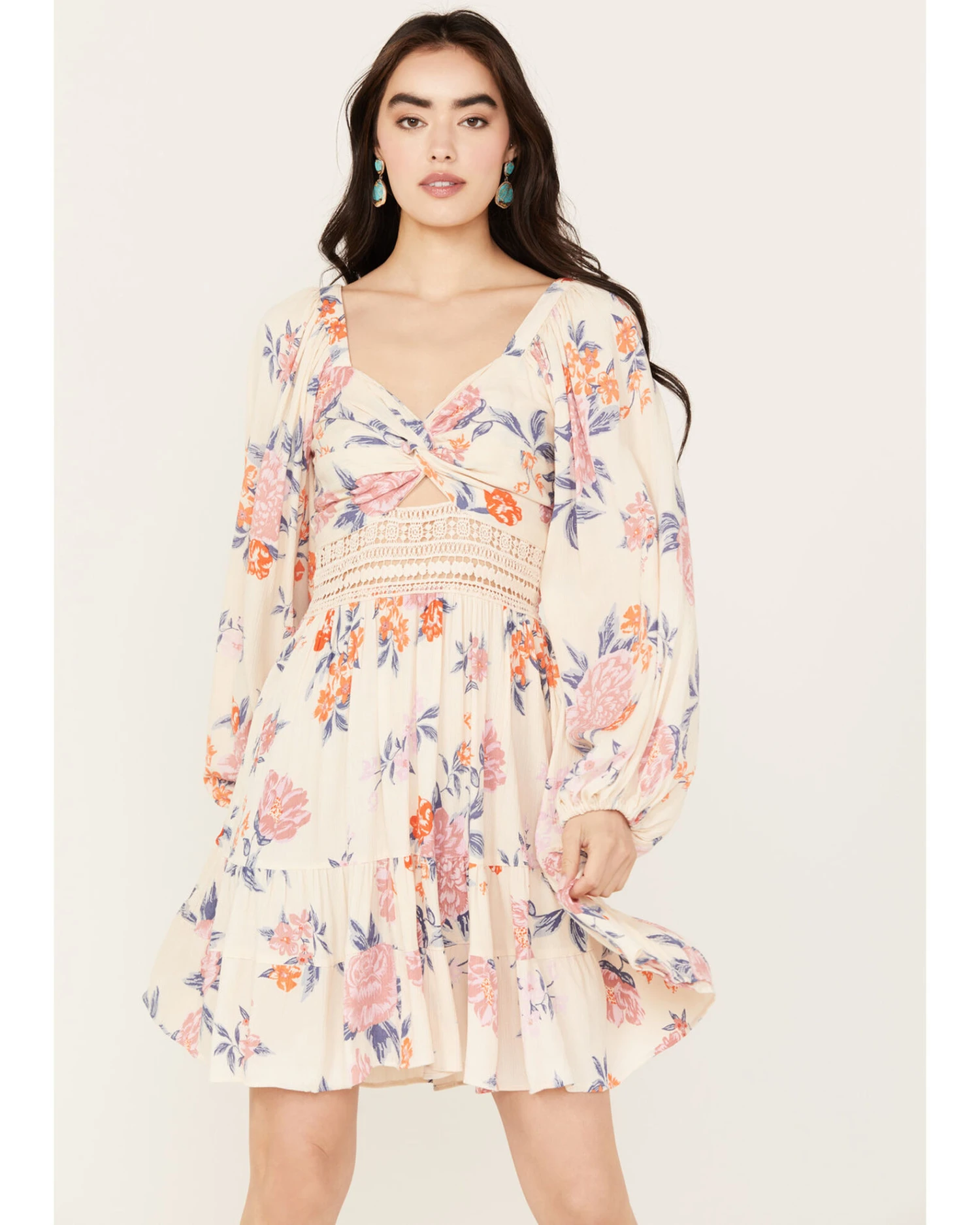 Angie Women's Long Sleeve Floral Mini Dress 4 Angie Women's Long Sleeve Floral Mini Dress - Image 2