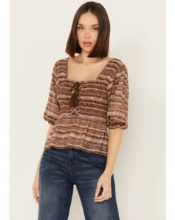 Shyanne Women's Smocked Lace-Up Print Top -Country Outfitter Shop 2000387036 210 P1