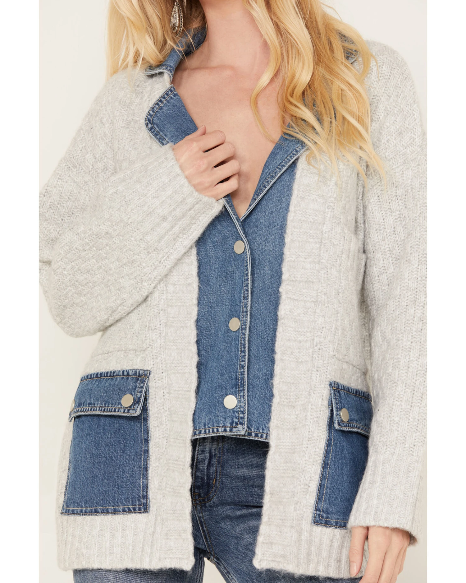Colortree Women's Denim Sweater Cardigan 4 Colortree Women's Denim Sweater Cardigan - Image 2