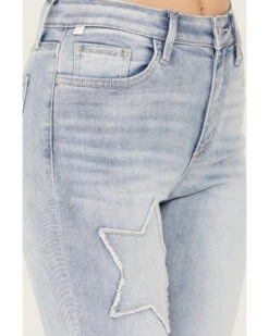 Ceros Women's Light Wash High Rise Starred Flare Stretch Jeans