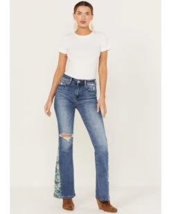 Vervet Women's Pound Medium Wash High Rise Floral Flare Jeans 9 Vervet Women's Pound Medium Wash High Rise Floral Flare Jeans -Country Outfitter Shop 2000394124 414 P1