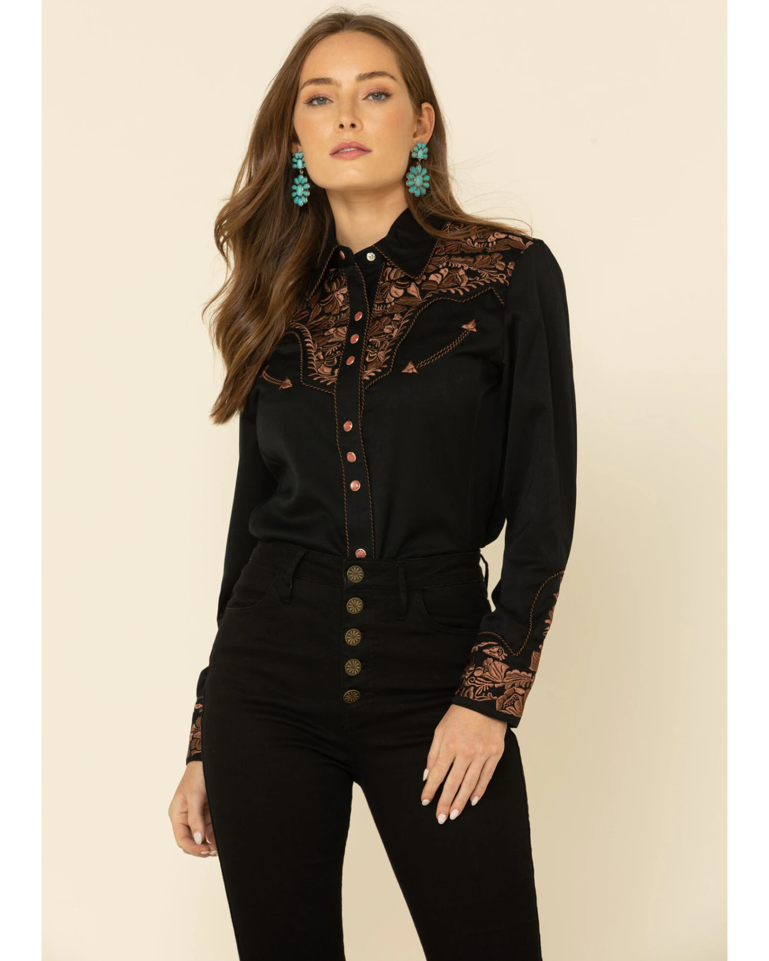 Scully Women's Floral Embroidered Western Shirt 4 Scully Women's Floral Embroidered Western Shirt - Image 2